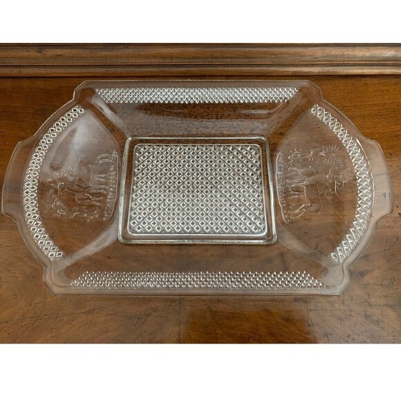 McKee EAPG Pressed Glass Bread/Sandwich Plate 13" Deer in Pine 1886 Antique - Picture 4 of 5